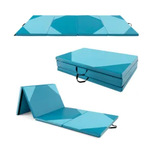 10 Feet x 4 Feet x 2 Inch Folding Exercise Mat with Hook and Loop Fasteners-Blue