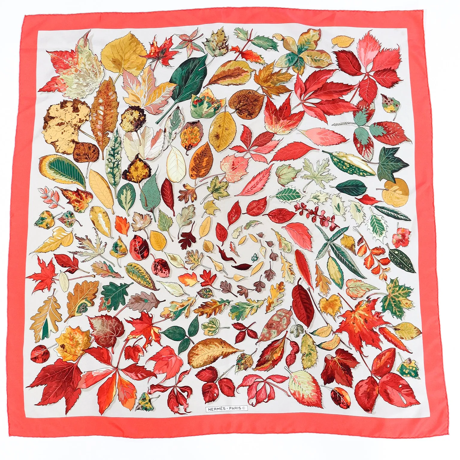 1990s Vintage Hermès Tourbillons Swirling Fall Leaves Silk Scarf