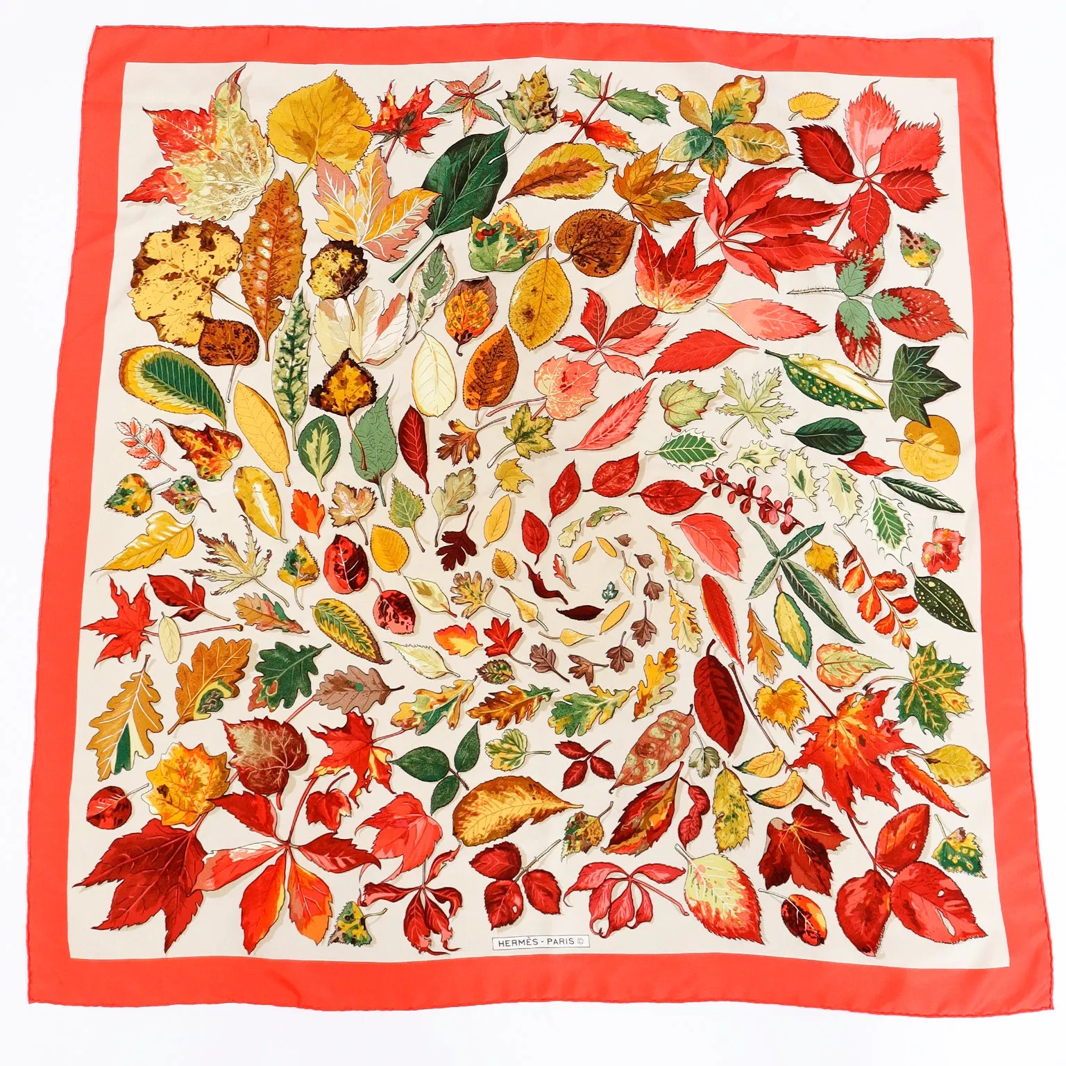 1990s Vintage Hermès Tourbillons Swirling Fall Leaves Silk Scarf