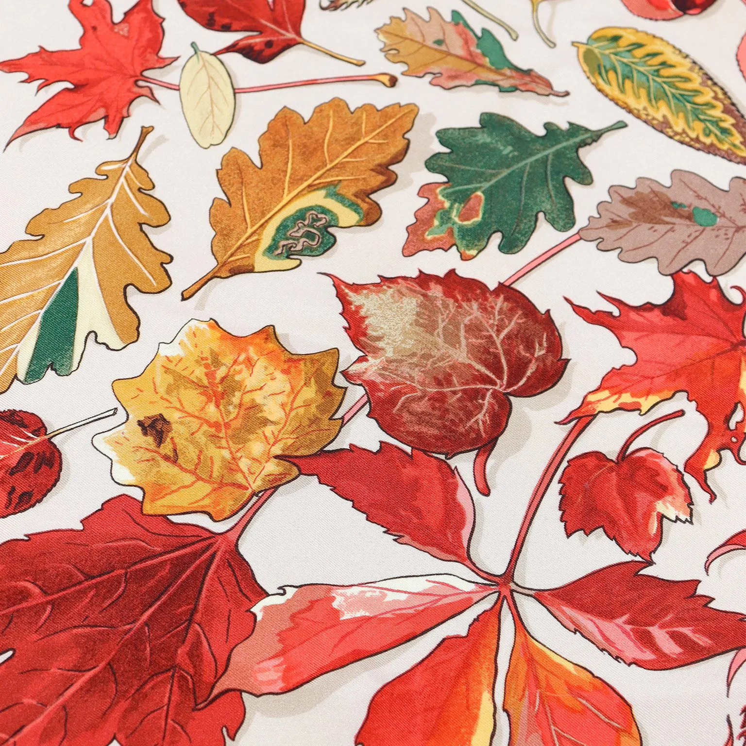 1990s Vintage Hermès Tourbillons Swirling Fall Leaves Silk Scarf