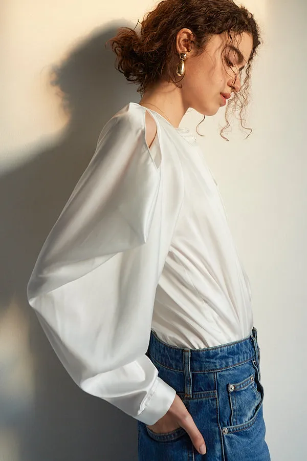 Alia Satin Blouse <br>-WHT-