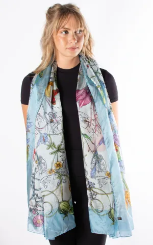 Aqua Border Floral Silk Scarf