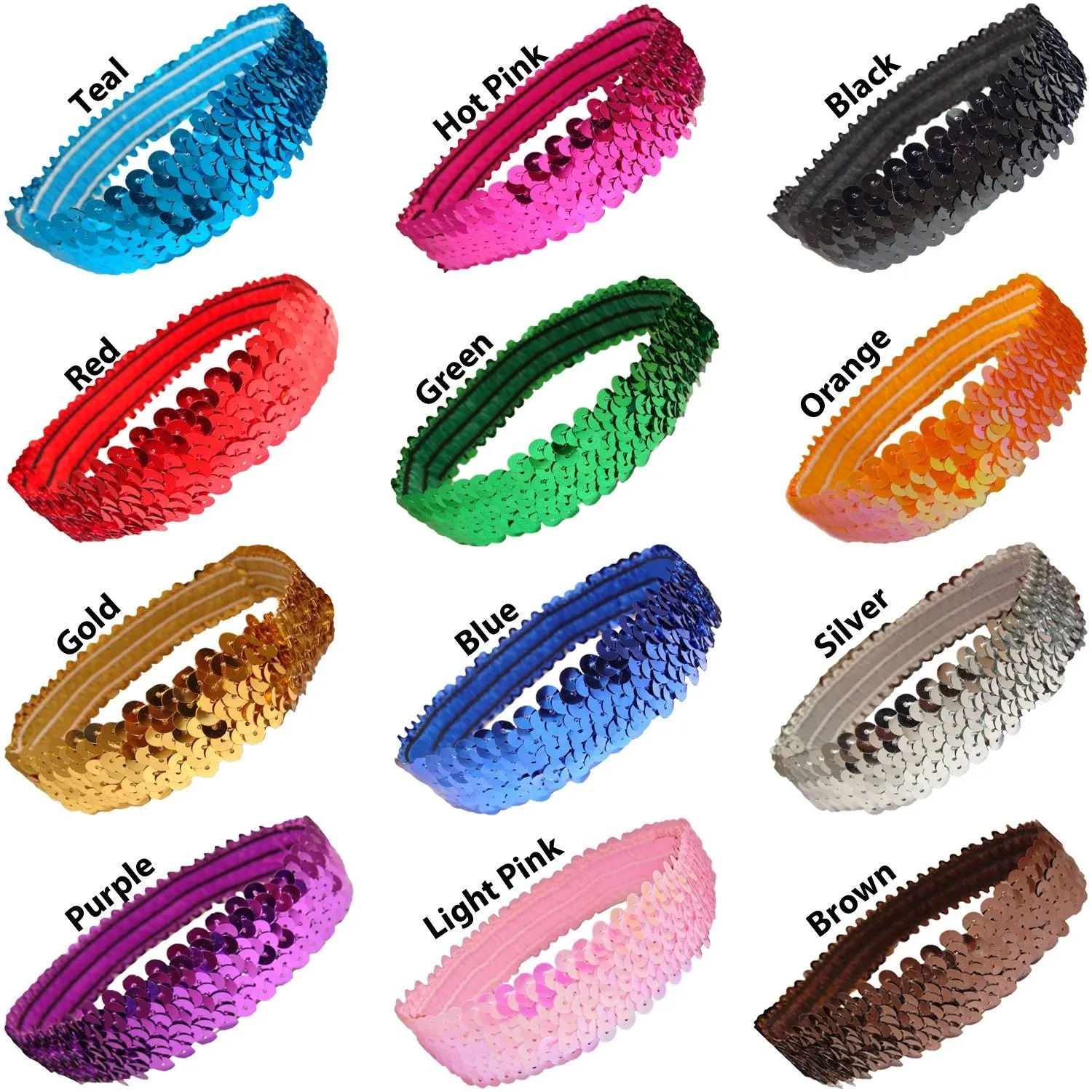 Assorted Sequin Headbands - 12 Pack