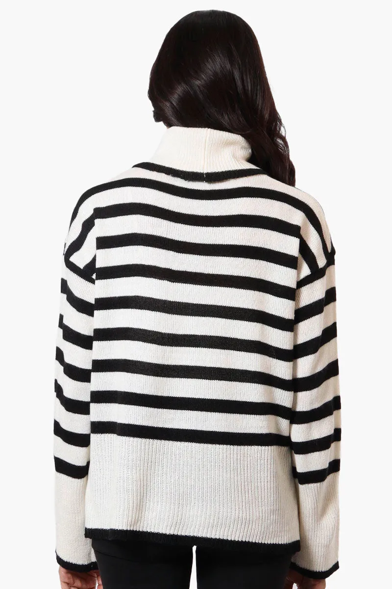 Beechers Brook Striped Turtleneck Pullover Sweater - White