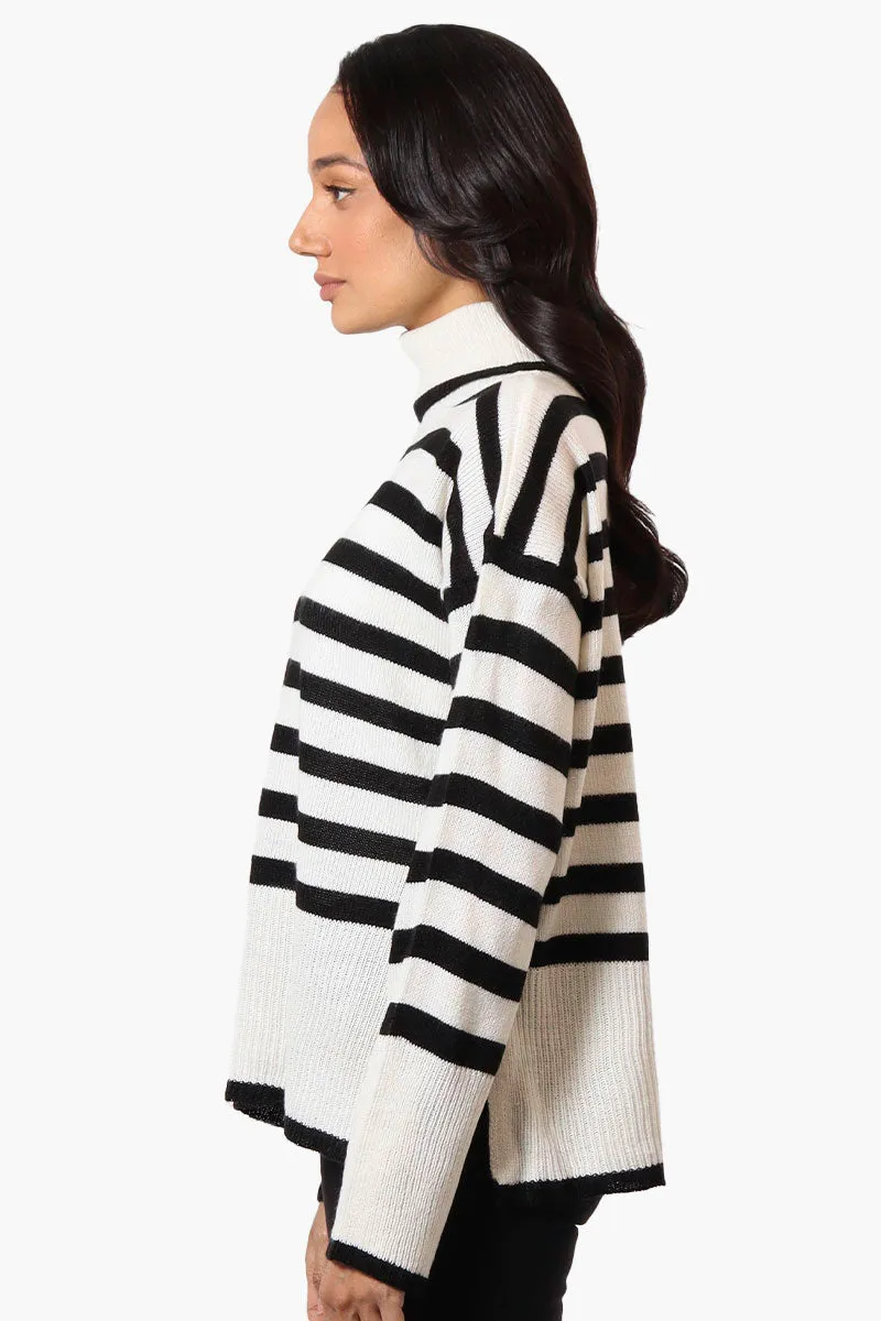 Beechers Brook Striped Turtleneck Pullover Sweater - White