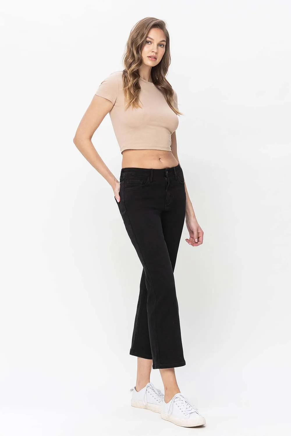 Black High Rise Ankle Straight Jeans by Vervet