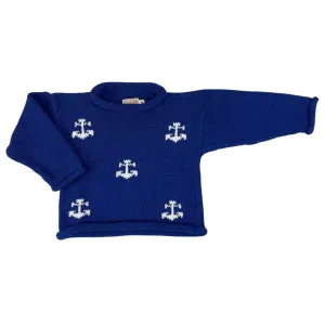 Blue and White Anchors Roll Neck Sweater