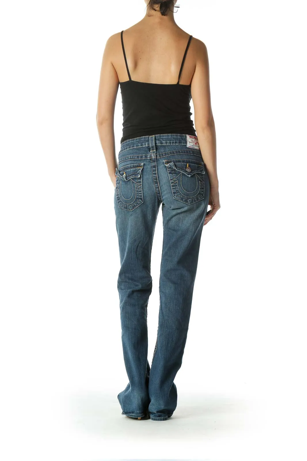 Blue Medium Wash Straight Leg Denim