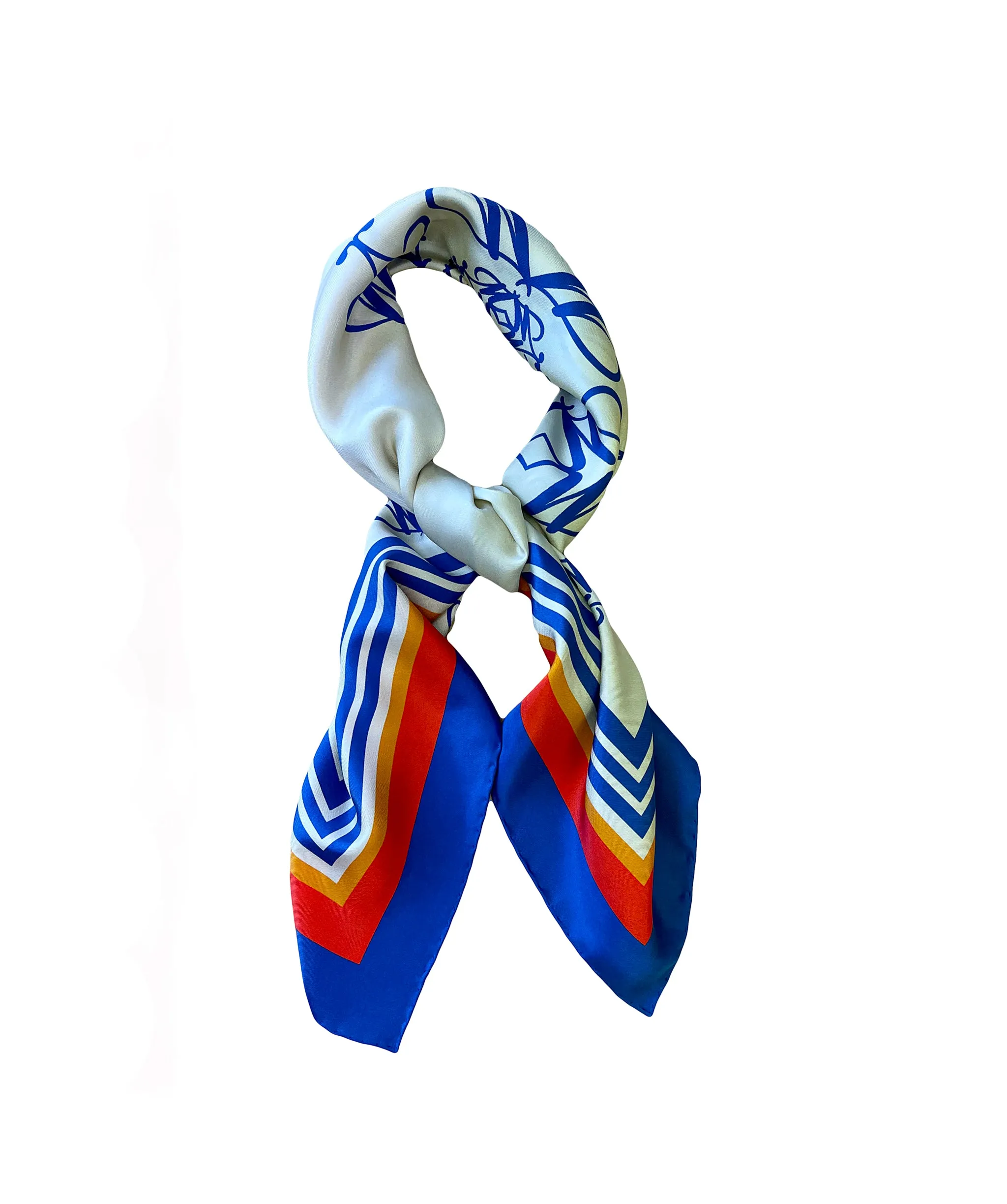 Blue Silk Printed Scarves