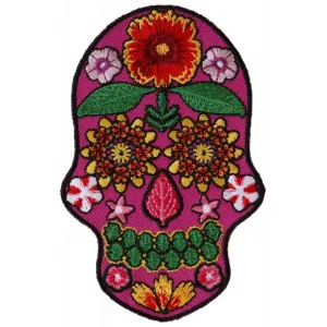 Daniel Smart Flower Skull Embroidered Iron on Patch, Pink, 2.6 x 4 inches