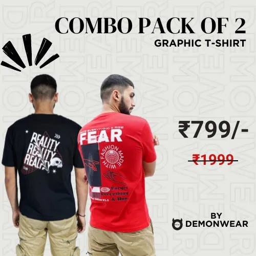 Demon Wear's Reality "Fear" Graphic T-Shirt Combo pack of 2 for Him