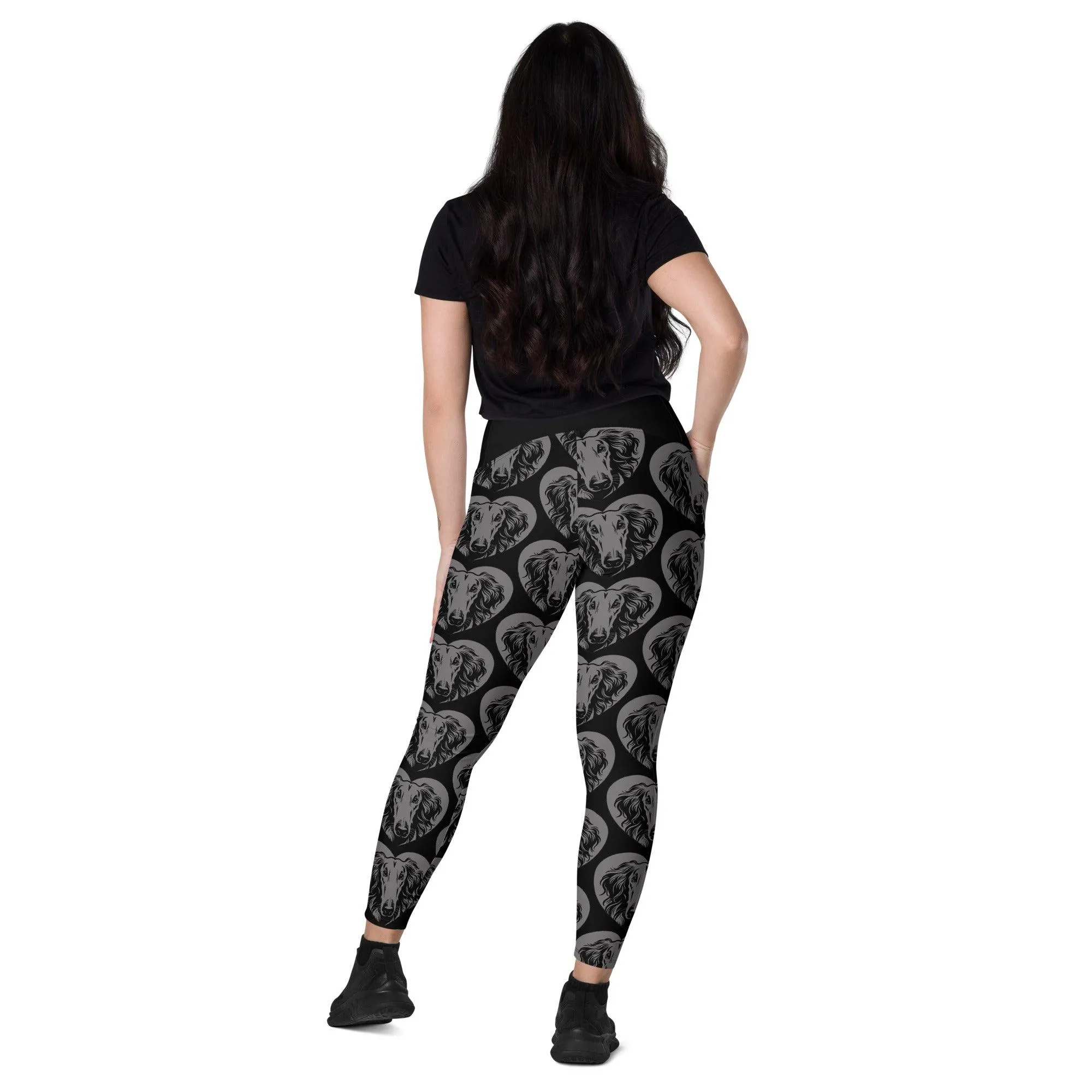 DOG BREED LEGGINGS with pockets - BORZOI - HERTTAHOUND - grey