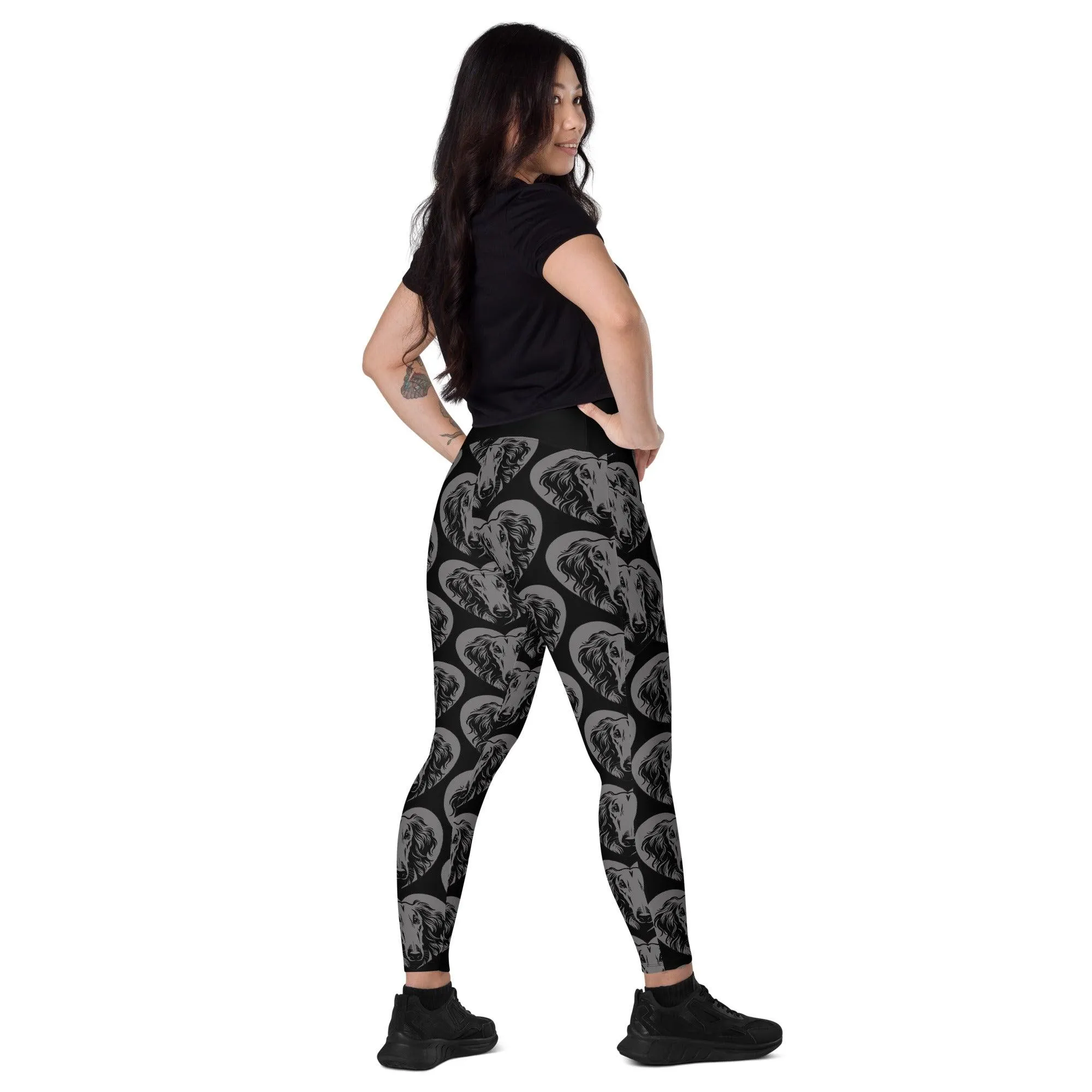 DOG BREED LEGGINGS with pockets - BORZOI - HERTTAHOUND - grey