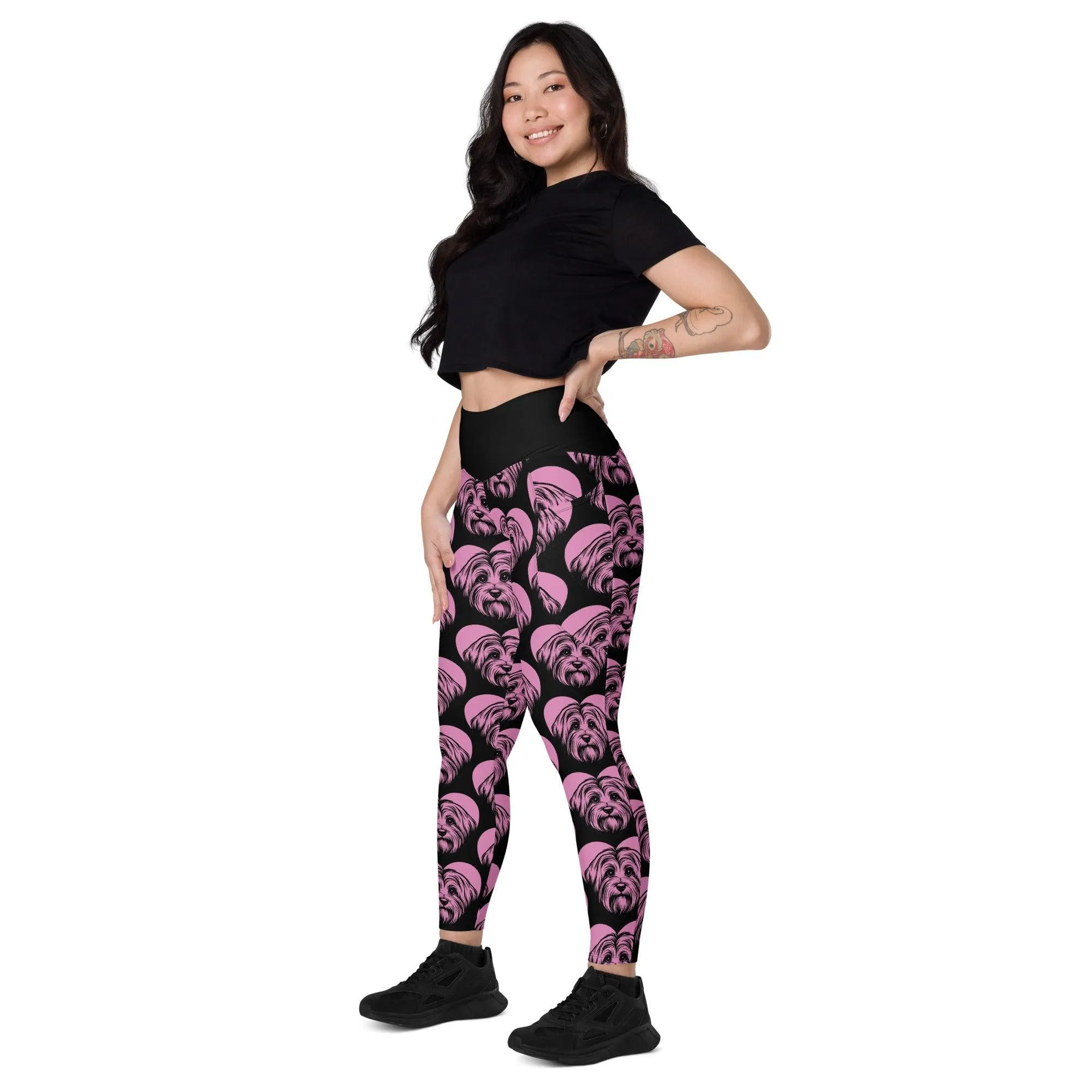 DOG BREED LEGGINGS with pockets - HAVANESE - HERTTAHOUND - pink