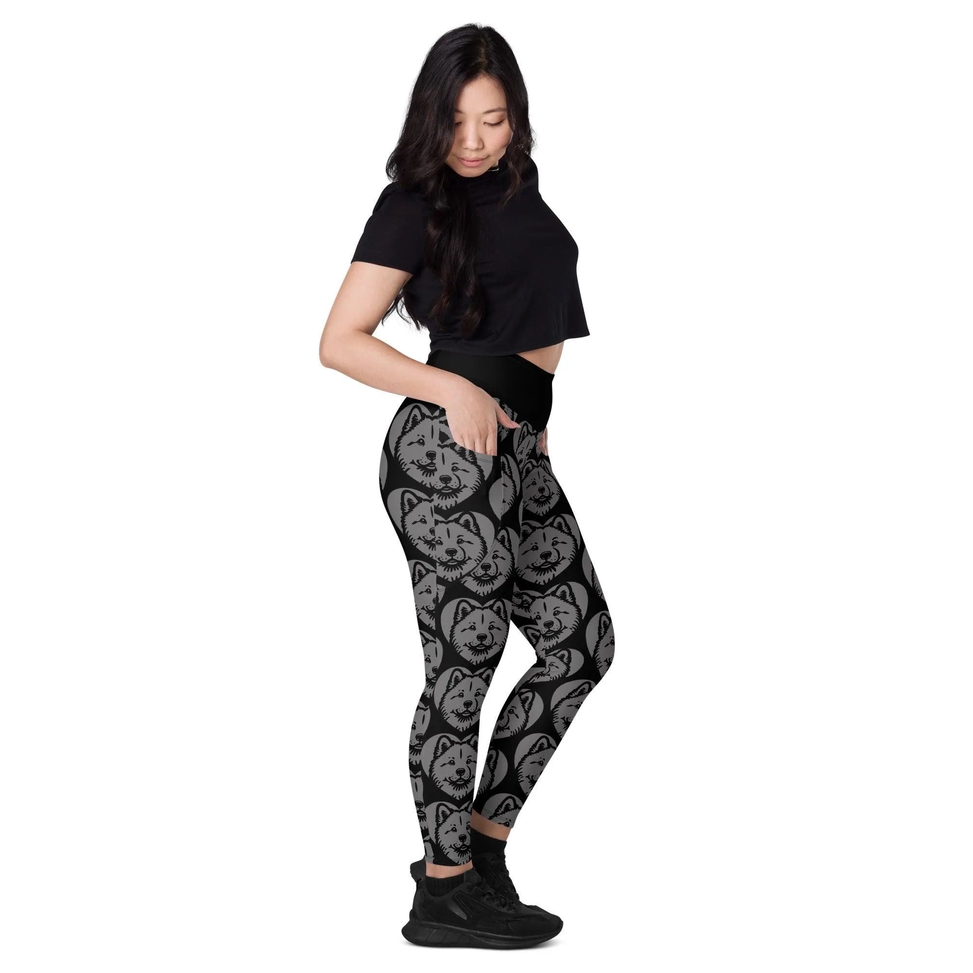 DOG BREED LEGGINGS with pockets - HOKKAIDO - HERTTAHOUND - grey