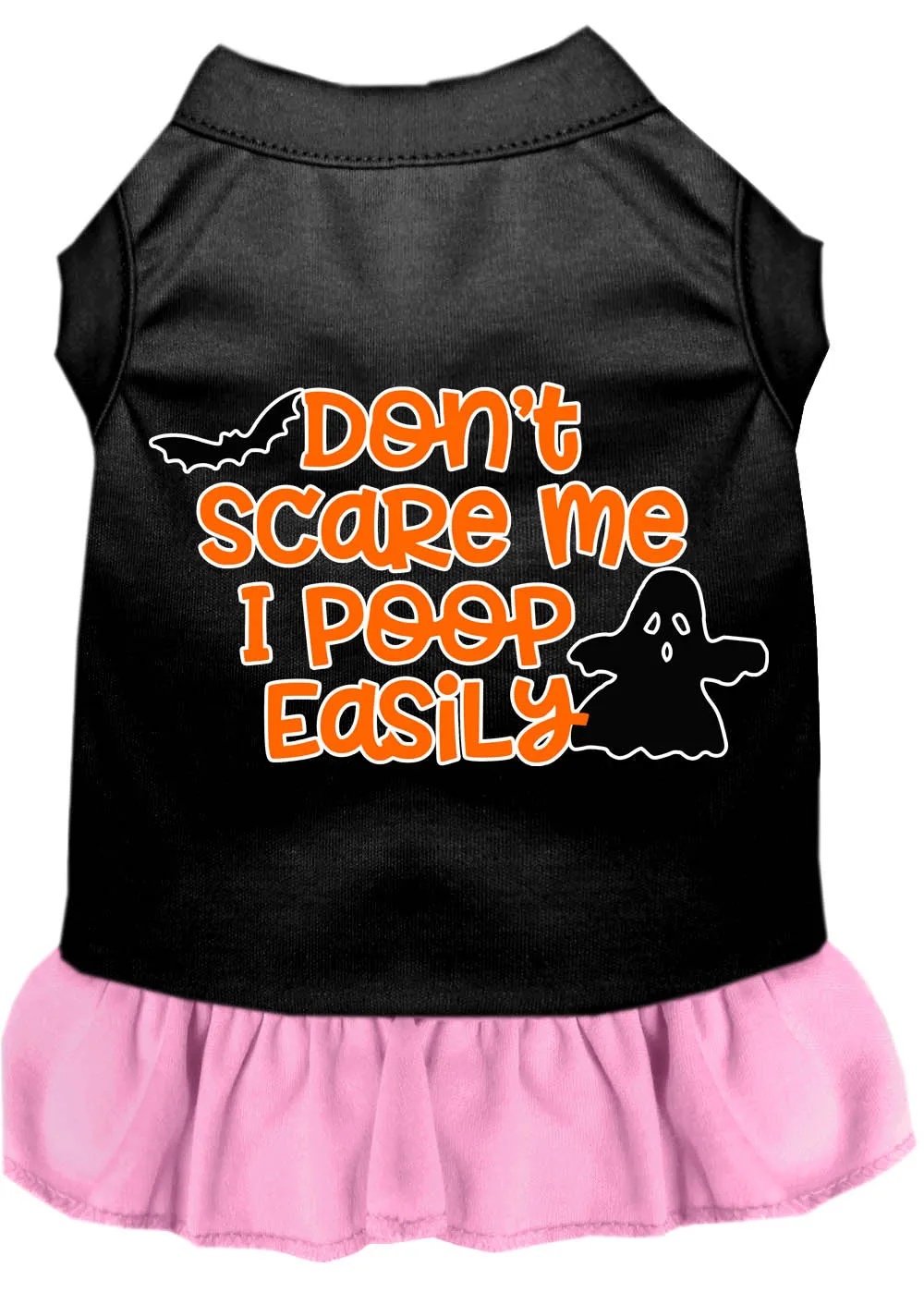 Don't Scare Me, Poops Easily Screen Print Dog Dress Black With Light Pink Sm