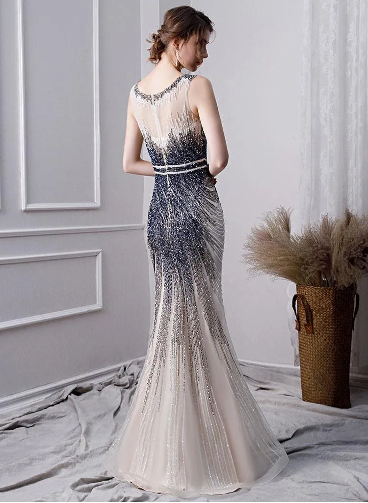 Elegant Mermaid Long Tulle Beading Prom Dresses PFP1383