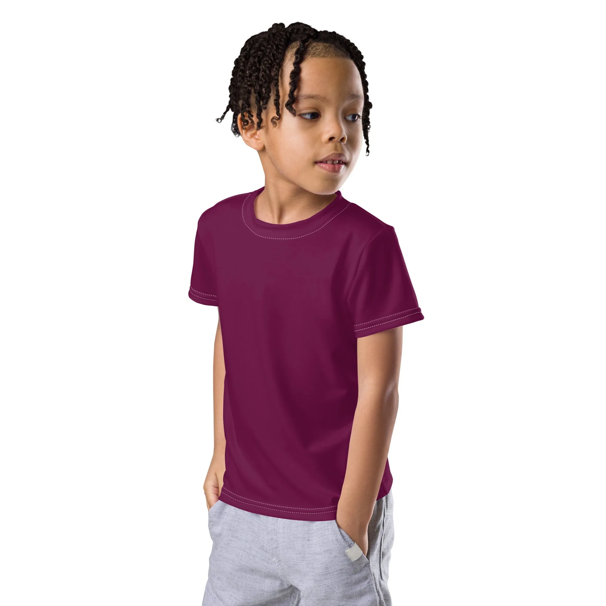 Fashionable Sun Defense: Boys' Short Sleeve Solid Color Rash Guard - Tyrian Purple