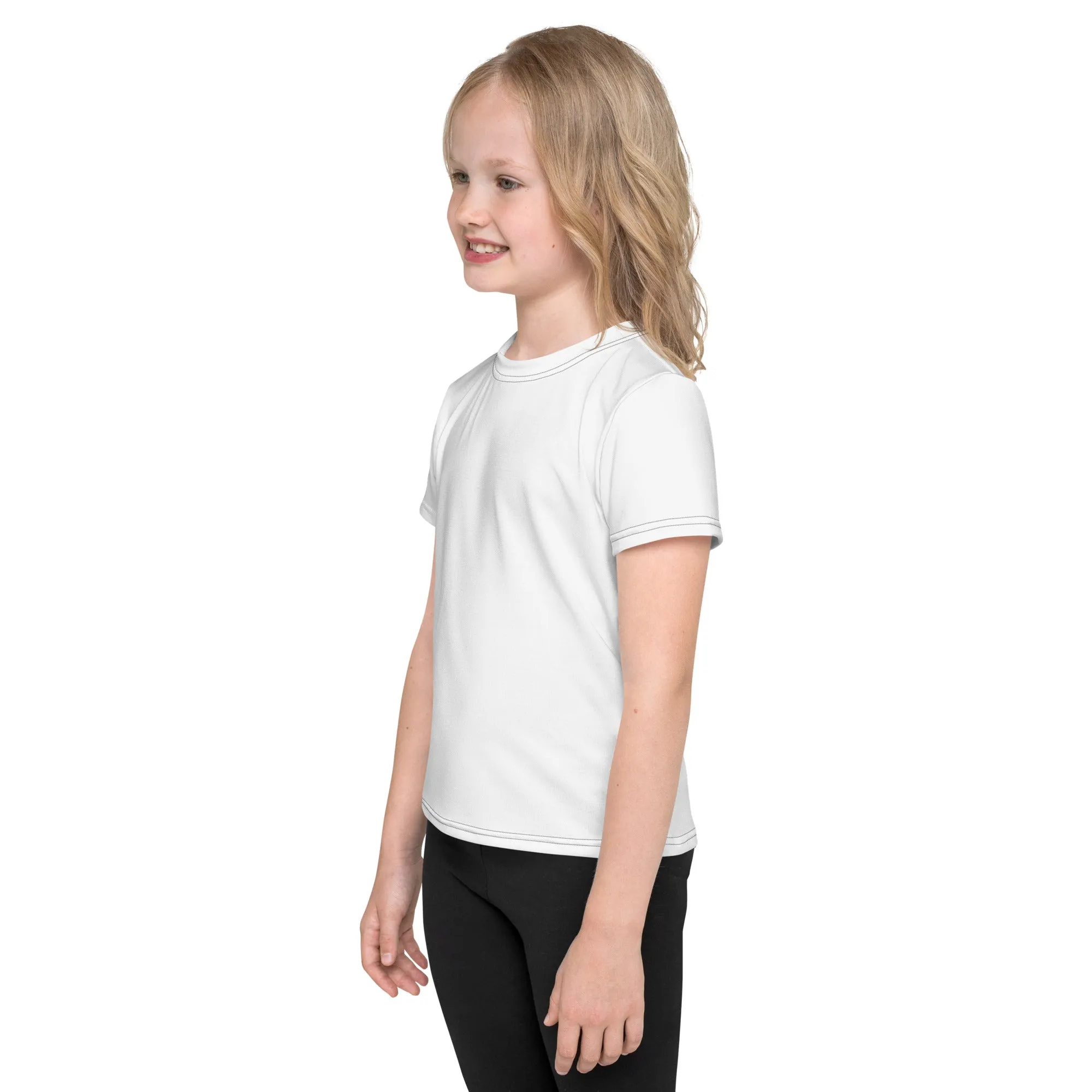 Fashionable Sun Shield: Girls Short Sleeve Solid Color Rash Guard - Snow