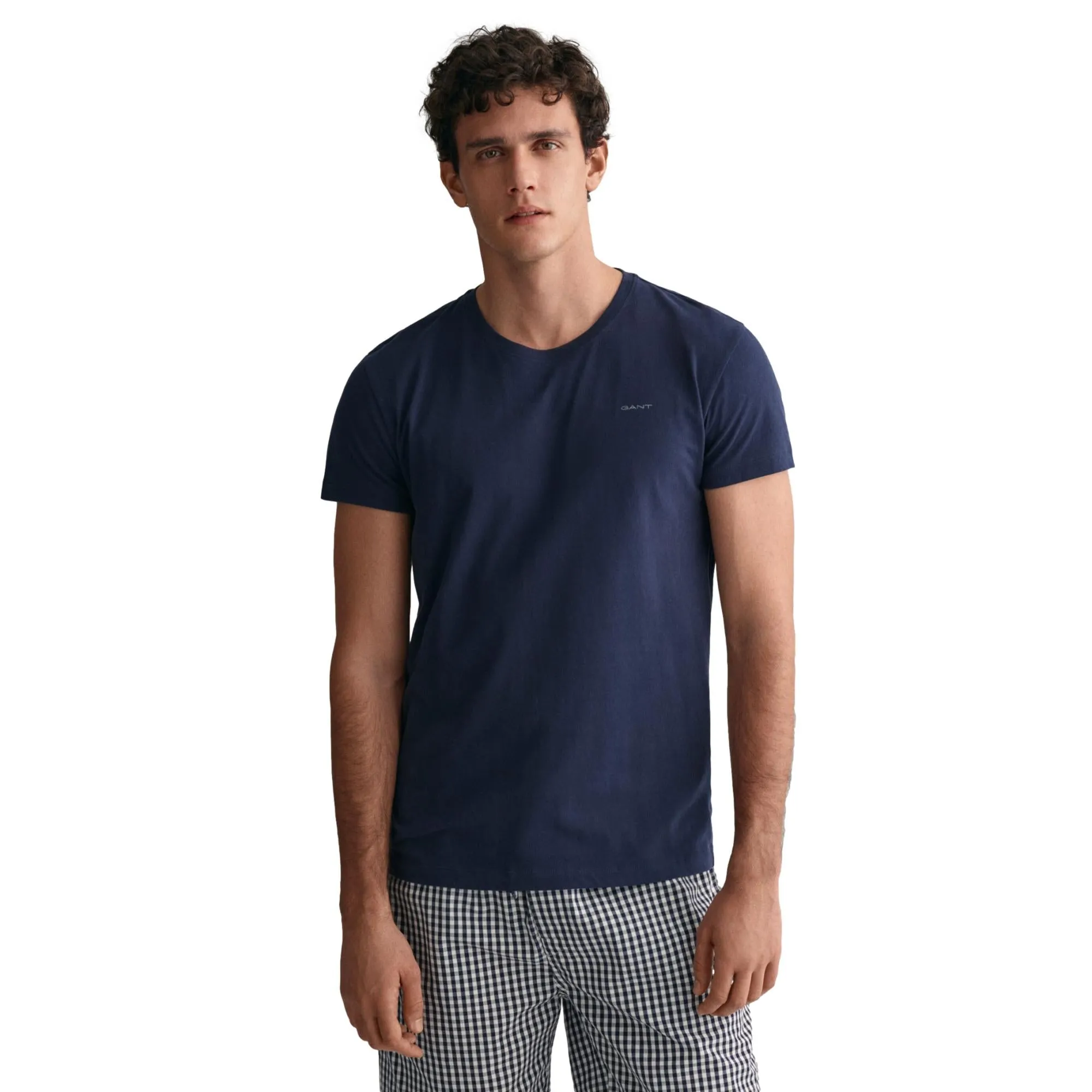 GANT Crew Neck T-Shirt 2 Pack - Light Grey Melange/Navy