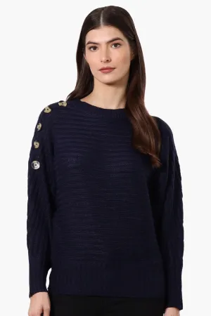 International INC Company Button Shoulder Pullover Sweater - Navy