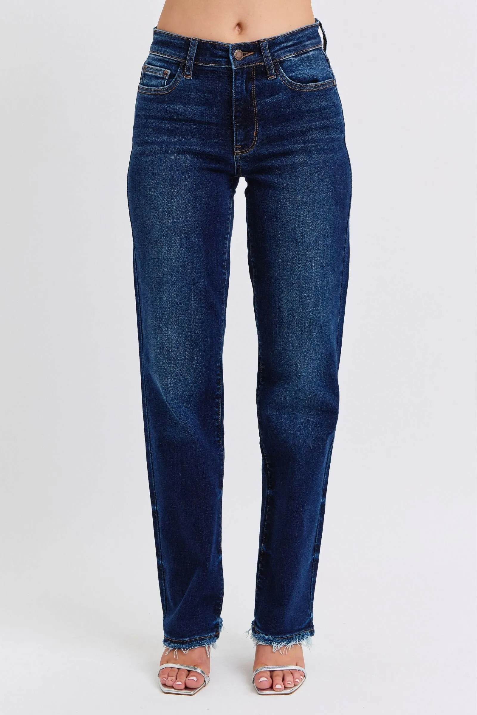 Judy Blue Full Size Raw Hem Straight Leg Jeans