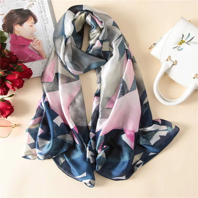 Luxury Brand Soft Silk Foulard Summer Women Scarf