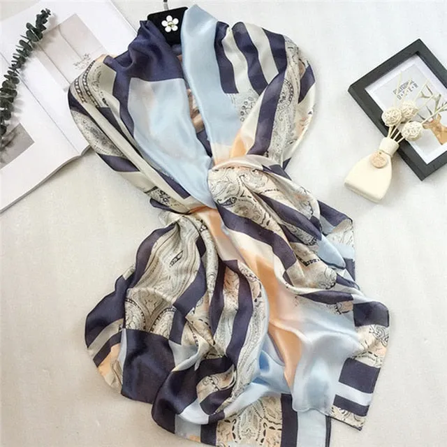 Luxury Brand Soft Silk Foulard Summer Women Scarf