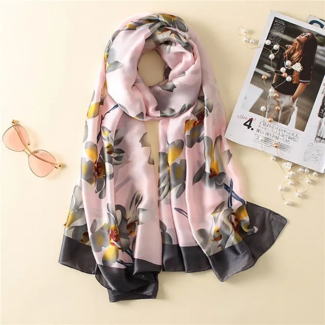 Luxury Brand Soft Silk Foulard Summer Women Scarf