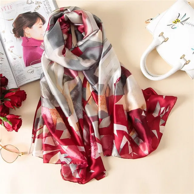 Luxury Brand Soft Silk Foulard Summer Women Scarf