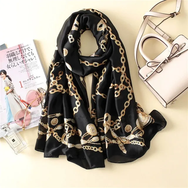 Luxury Brand Soft Silk Foulard Summer Women Scarf