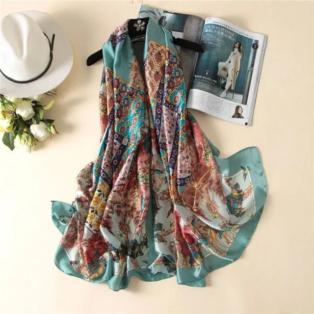 Luxury Brand Soft Silk Foulard Summer Women Scarf