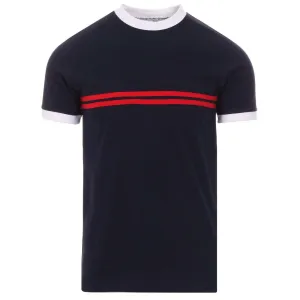 Men's Black Vintage Double Red Striped Cotton T-Shirt