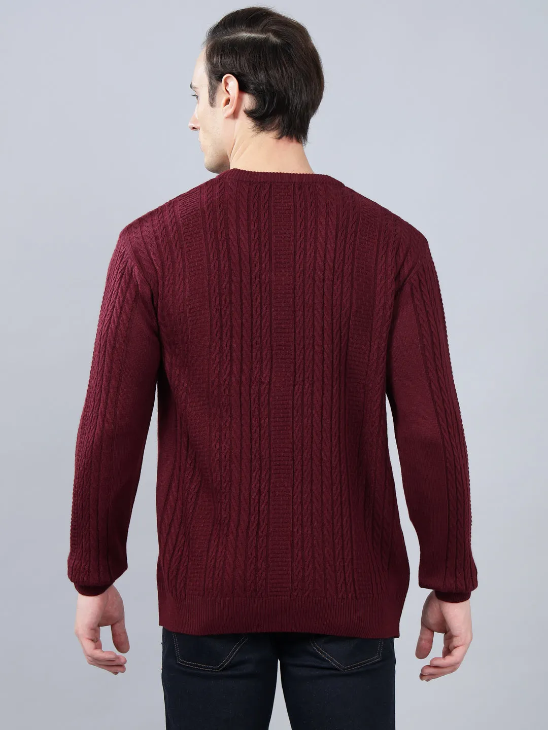 Men's Jacquard Maroon Full Sleeve Sweater