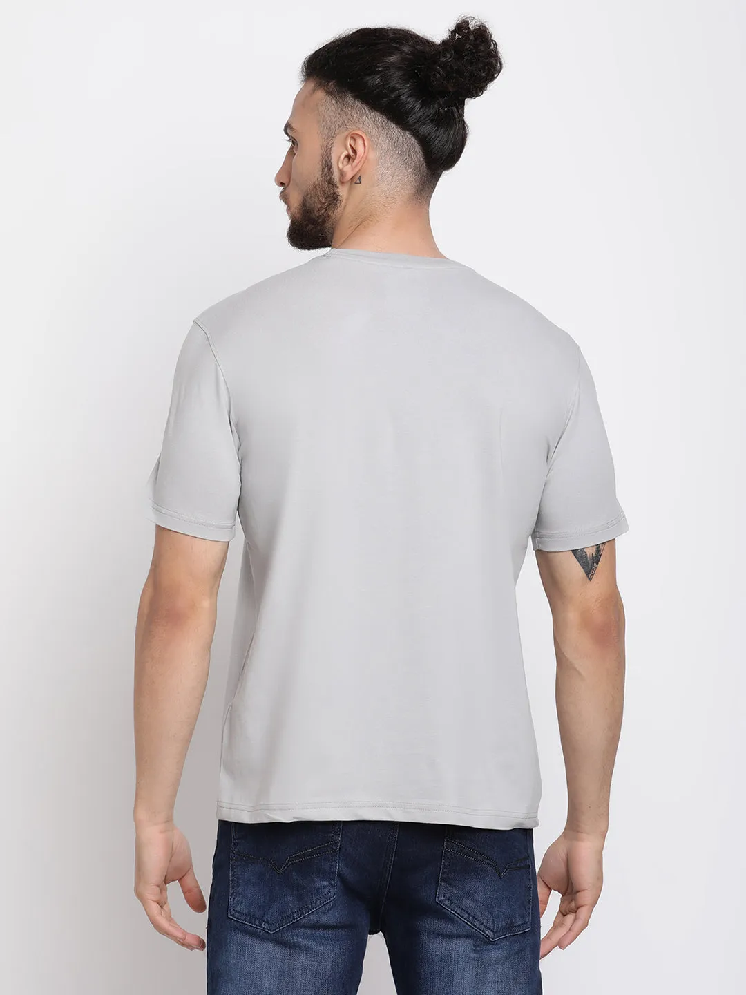 Men's Light  Grey Round neck Half Sleeve T-Shirt with Print