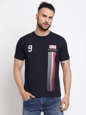 Men's Navy Blue Round neck Half Sleeve T-Shirt with Print