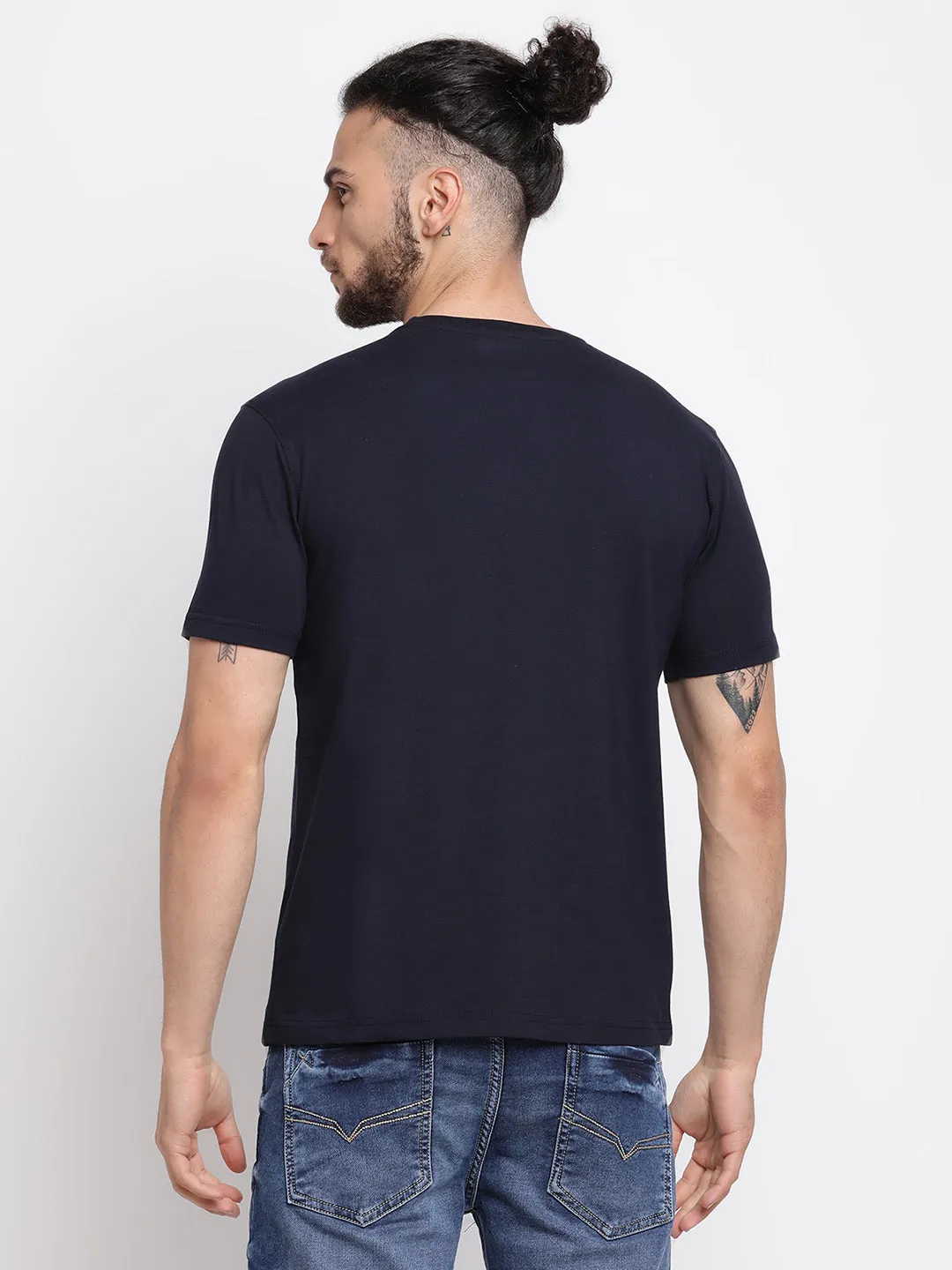 Men's Navy Blue Round neck Half Sleeve T-Shirt with Print