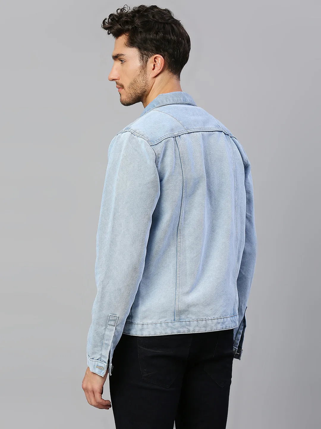 Men's Regular Fit Long Sleeve Button Down Denim Jacket (Light Blue)