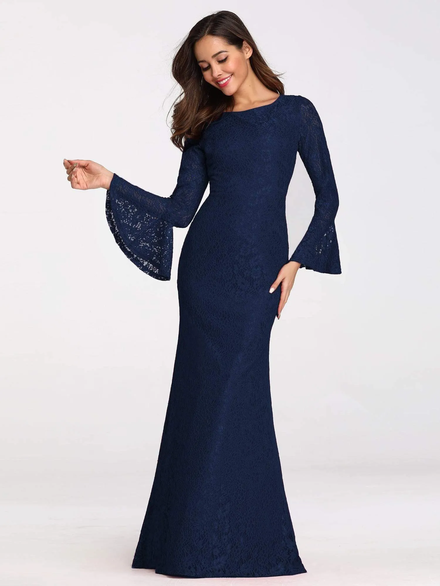 Mermaid Evening Party Dresses with Long Flare Lace Sleeve