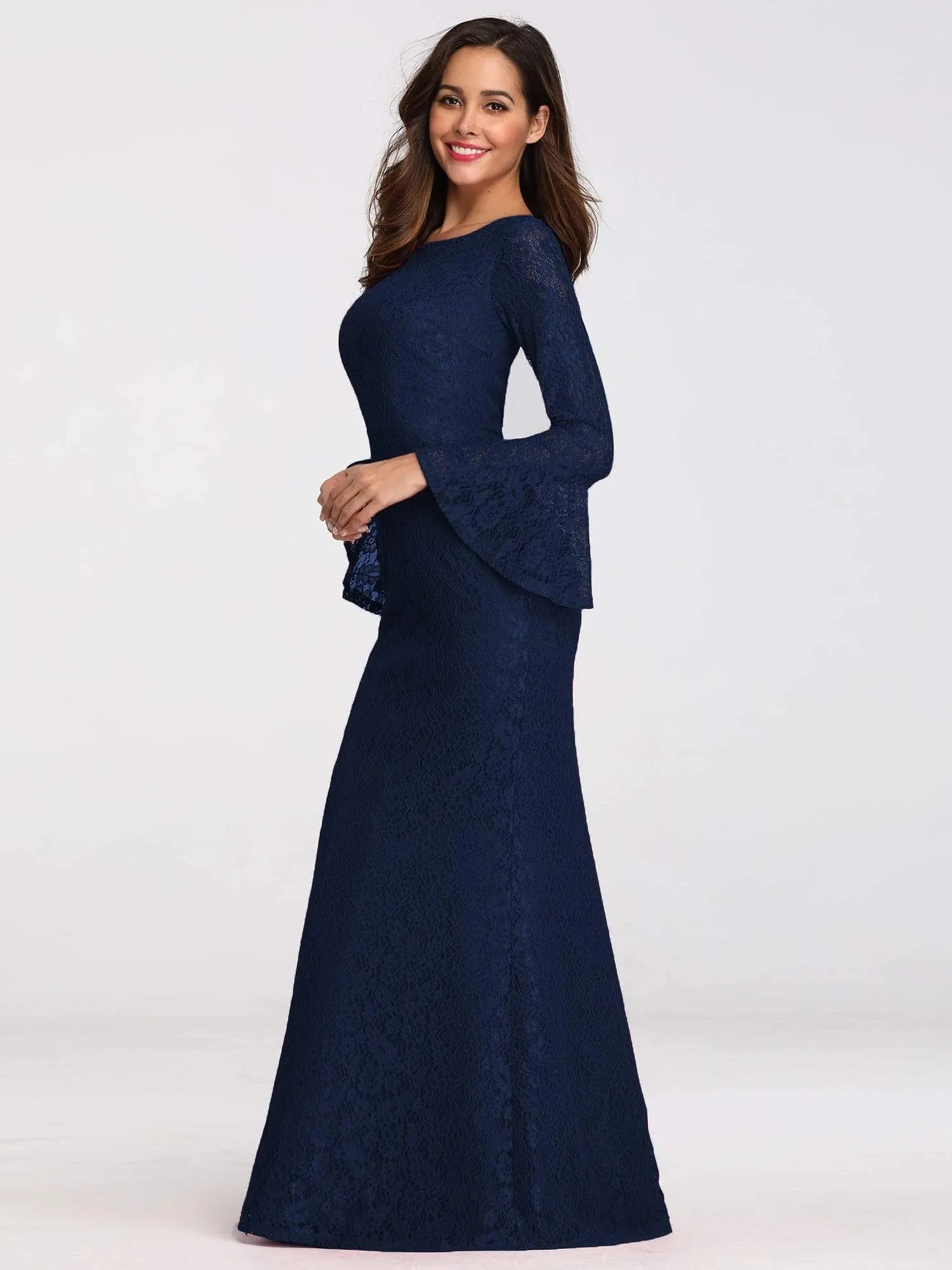 Mermaid Evening Party Dresses with Long Flare Lace Sleeve