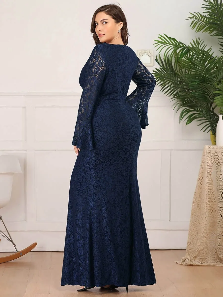 Mermaid Evening Party Dresses with Long Flare Lace Sleeve