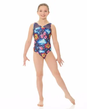 Mondor Combination Print Gymnastic Mesh Tank Leotard - 17817C Girls