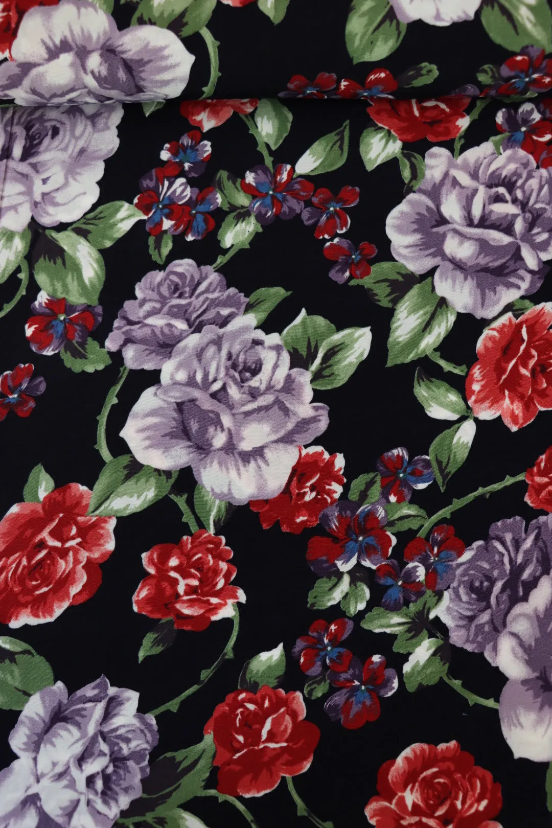 Monica Floral on Black Viscose Satin