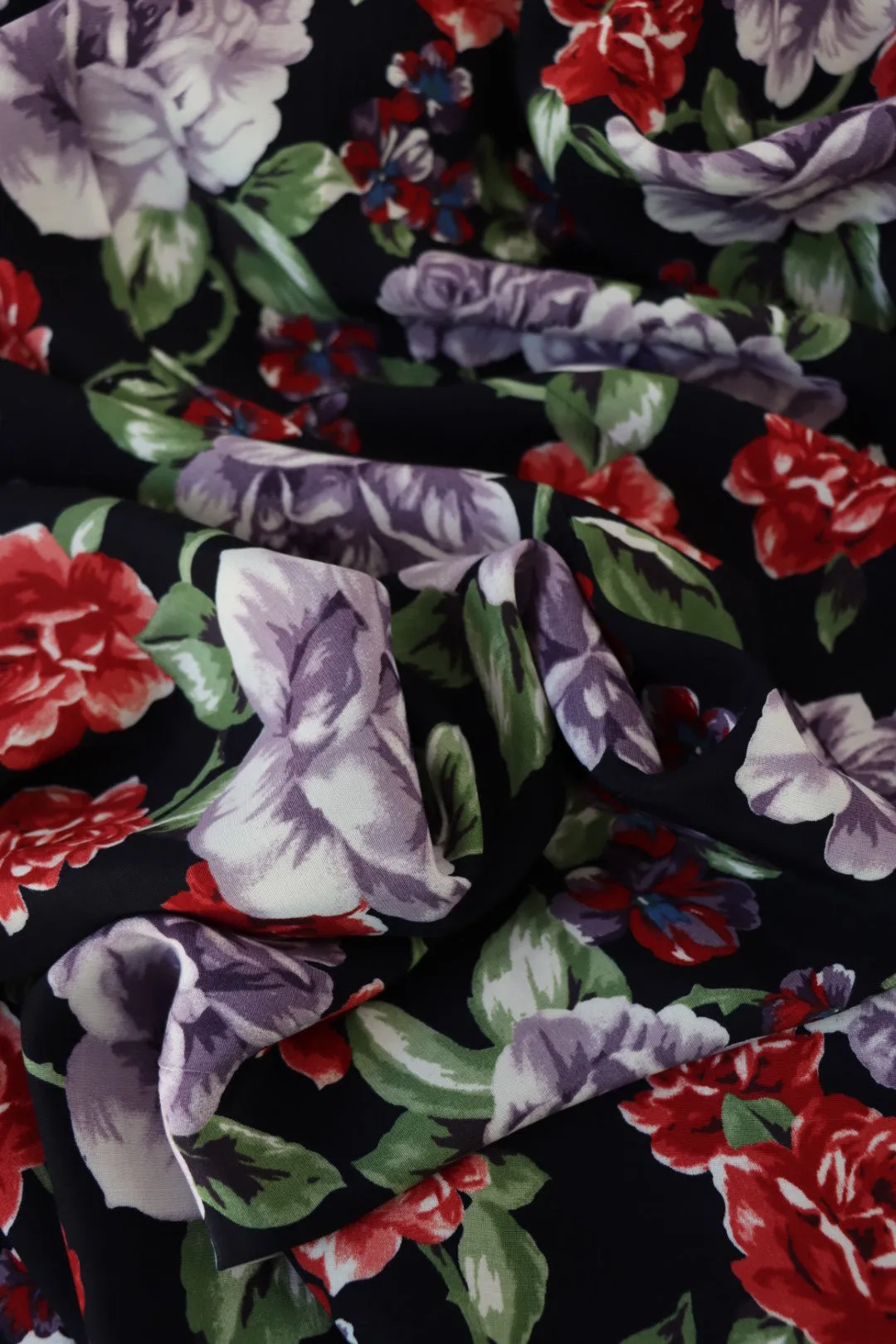 Monica Floral on Black Viscose Satin