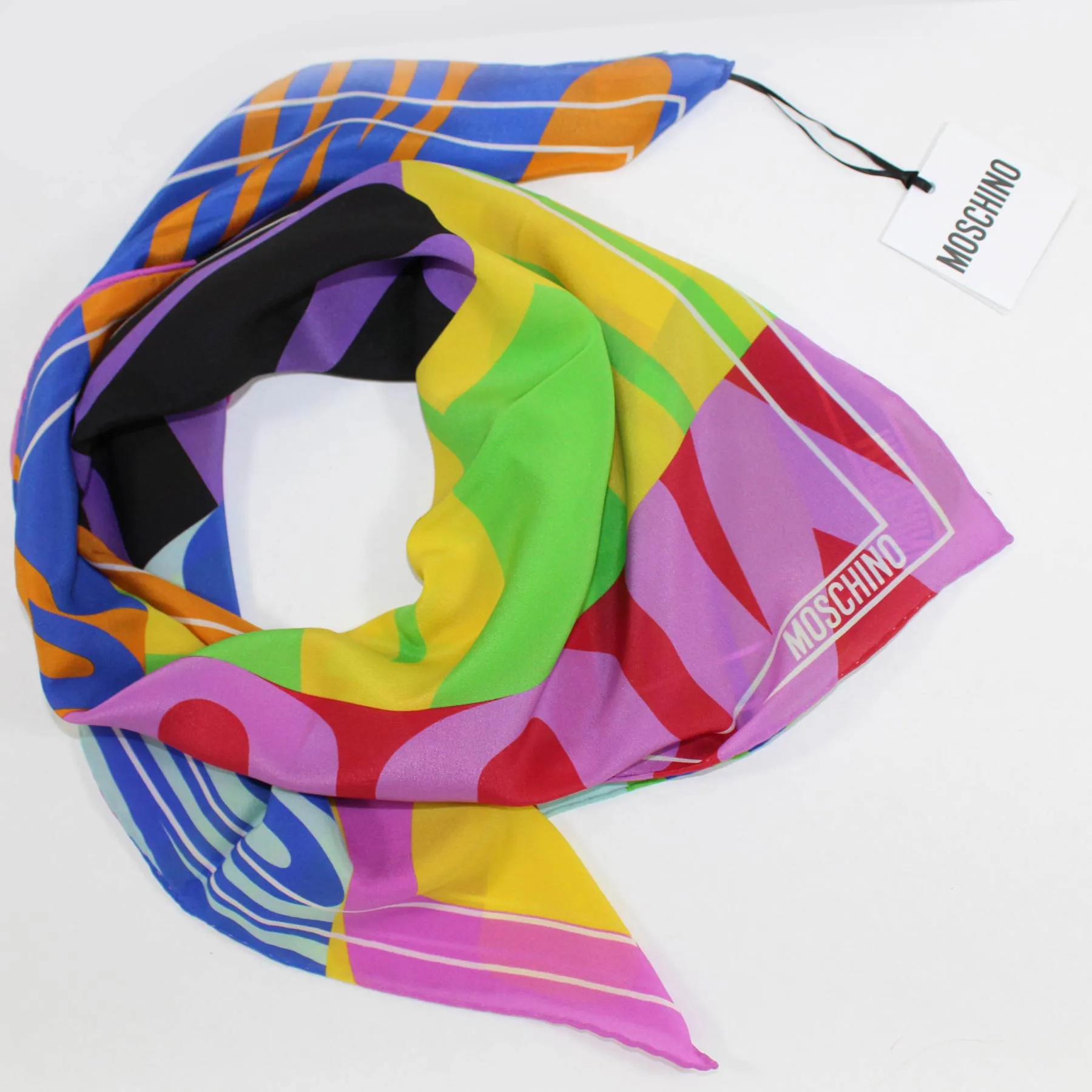 Moschino Scarf Colorful Logo Design - Large Square Silk Foulard - 2024 Collection