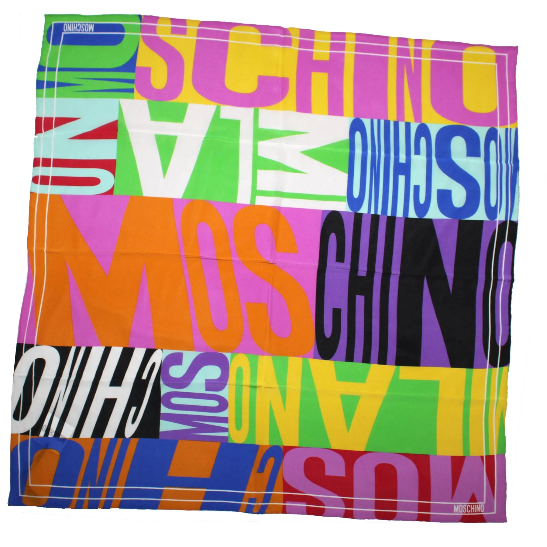 Moschino Scarf Colorful Logo Design - Large Square Silk Foulard - 2024 Collection