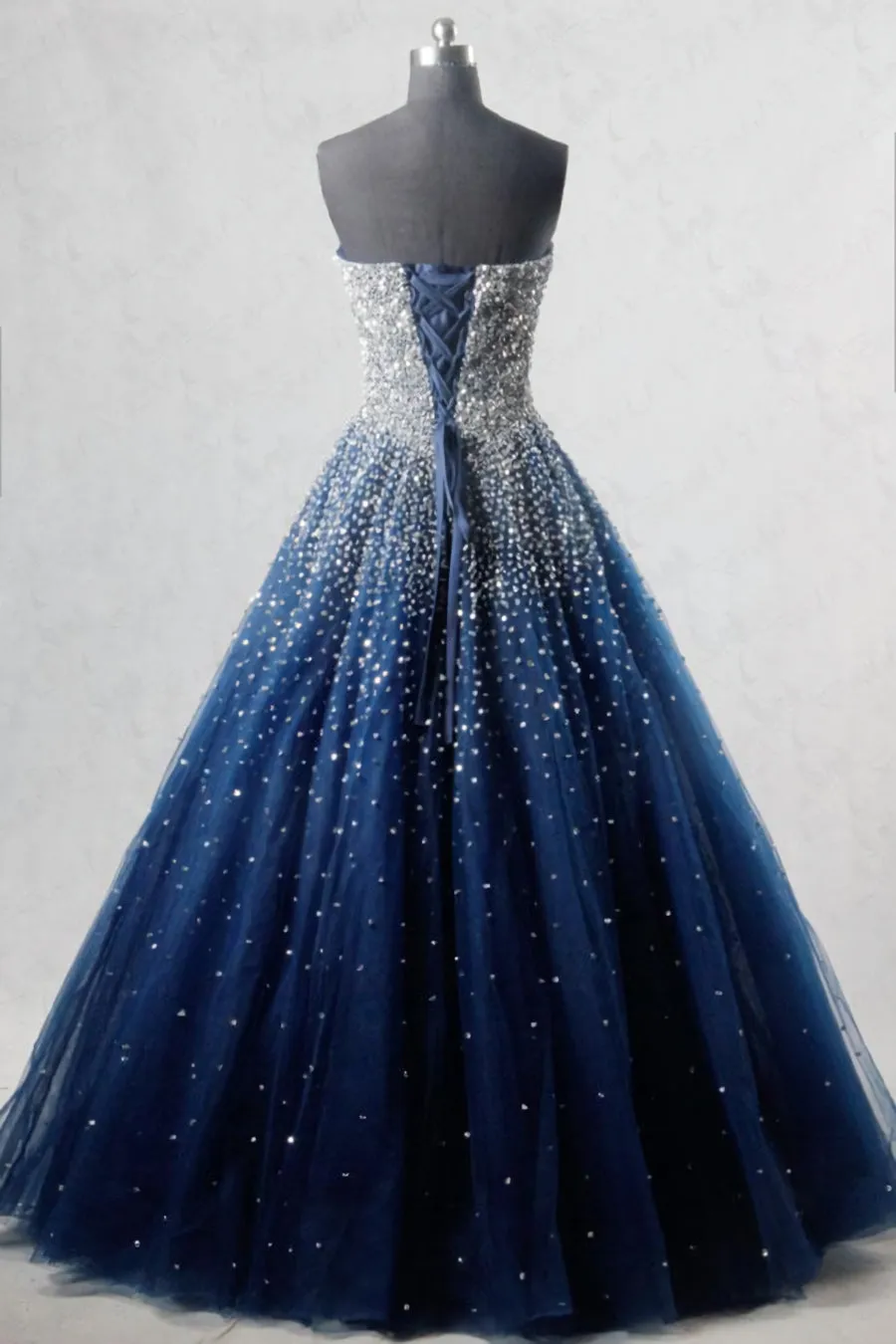 Navy Blue Strapless Floor Length Prom Ball Gown with Beading Sequins, Prom Dresses,Formal Dresses