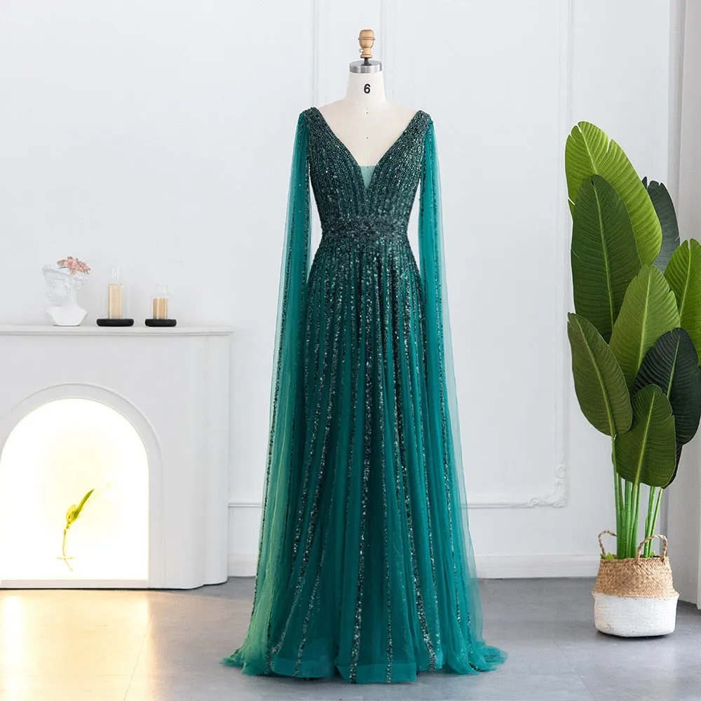 NEW Elegant Luxury Evening Dress with Cape Sleeves A-Line