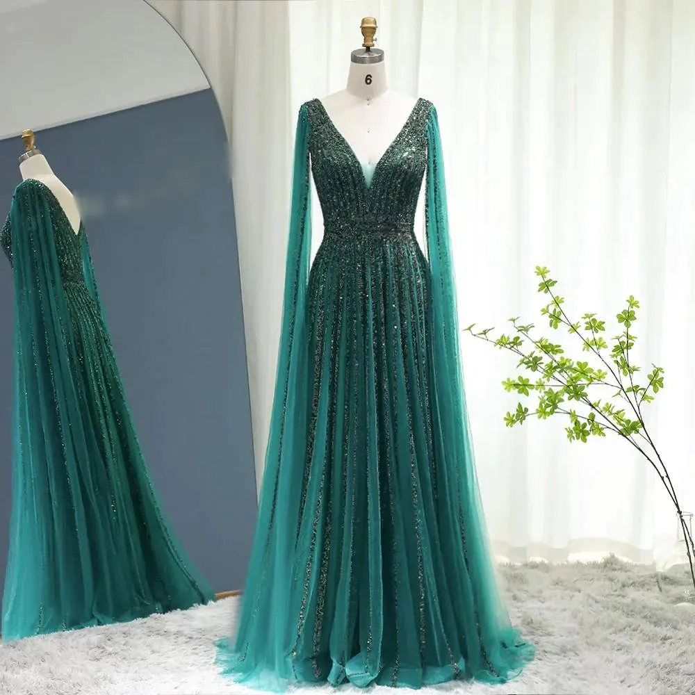 NEW Elegant Luxury Evening Dress with Cape Sleeves A-Line