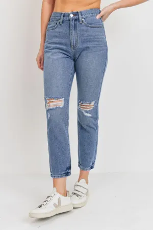 NON STRETCH DISTRESSED STRAIGHT JEANS